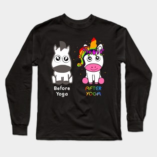 Cute Before And After Yoga Unicorn - Cute Unicorn Yoga Gift Long Sleeve T-Shirt